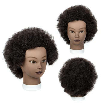 Главата на манекена с африкански коса, поставка за перука, обучение модел на фризьор, глава на кукла-манекен за отработване на прически