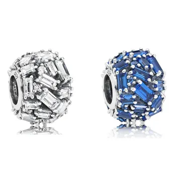 Оригинални Моменти Синя Точеная Елегантност С Чар под формата на кристали Франзела Подходящ за гривна Pandora от сребро 925 проба и бижута със собствените си ръце