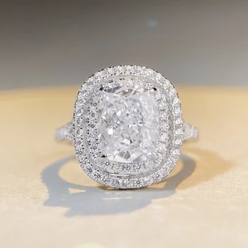 Модни пръстени с цирконий в бял цвят, пръстен с ореол под формата на възглавници, Годежни пръстени от сребро 925 Проба, Годежни пръстени от Цирконий за жени