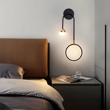 Модерен led луксозен стенен лампа с кръгла топка, Ретро интериор за дневната, Стенни аплици, Минималистичные нощни осветителни тела за спалнята, Осветление