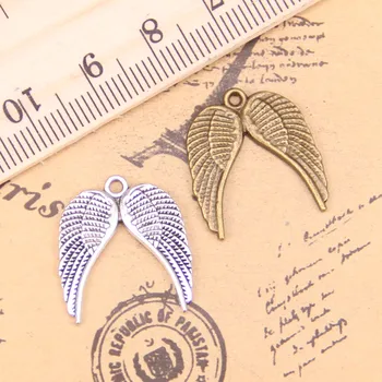 96 бр. Бижута, медальони, на Крилете на Ангела 21x19 мм, Антикварни със сребърно покритие за окачване, производство на Тибетски сребърни накити ръчна изработка.
