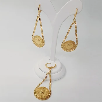 Висящи обеци с Арабски монета Златен цвят, Исляма, мюсюлмански древните модни пари, малки обеци-халки, женски сватбена украса в Близкия Изток