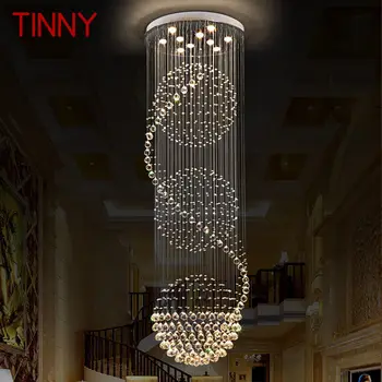 Тенекиен Модерен кристална окачен лампа LED Креативна луксозен полилей за дома, хол, вили, на две нива стълби, декор