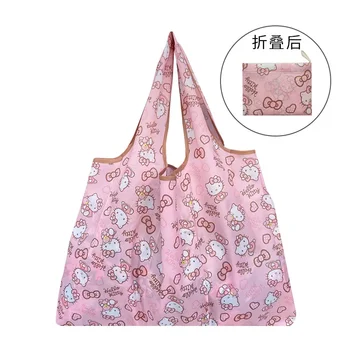 Малка сгъваема пазарска чанта Sanrio аниме Hello Kitty Kuromi Melody Cinnamoroll Полиэстеровая экосумка Мультяшная чанта през рамо чанта