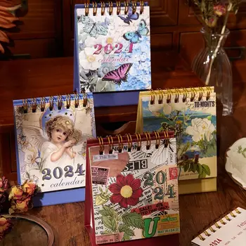 1 бр. Календар Kawaii Dreamy в 2024 година, Корейски Мини настолен календар с пеперуда, дневник, планиране на графици, постоянен перекидной календар