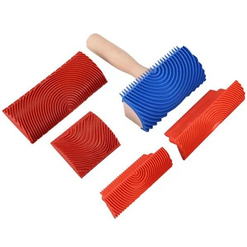 1 комплект инструменти за нанасяне текстури върху дървени ролки Боя за стени Инструмент за нанасяне текстури на гумени ролки