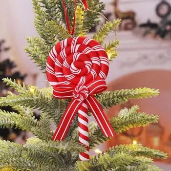 Украса на Коледната елха, имитирующее мек глинено близалка, червено-бяло леденцовый тръстика, висулки във формата на коледна елха, Коледен декор 2023 година за дома