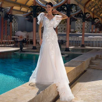 Луксозна сватбена рокля с квадратна яка, аппликацией на гърба, сватбената рокля на булката в сгъвката, сшитое по поръчка, Vestido De Новия за жени