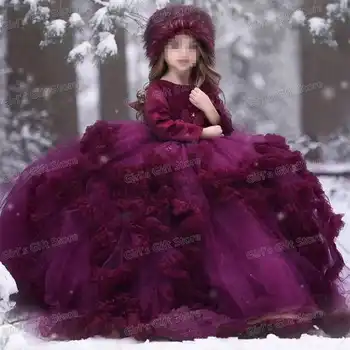 Сватбена рокля с волани Vevelt, пищни зимно детско празнично облекло за рожден Ден, рокли за момичета за първо причастие, елегантни рокли за момичета