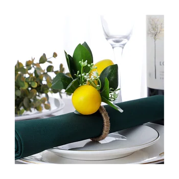 Пръстени за салфетки с лимон Комплект от 6 притежателите за салфетки от листата на лозата с лимон е за декор на масата за хранене Банкет Сватба рожден Ден на Коледа