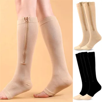 1 чифт найлонови компрессионных чорапи, обикновена компресия чорапи със страничен цип, высокоэластичные унисекс чорапи с цип