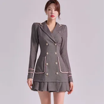 дамско модно дизайнерско мини рокля, сако, костюм в корейски стил с дълги ръкави, пролетта женски ежедневното офис рокля