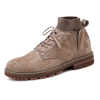 Есен-Зима 2019, Нови мъжки обувки, утепленная топло обувки приливи и отливи, мъжки обувки в британския стил, работно облекло в ретро стил от естествена кожа, Чорапи, мъжки обувки