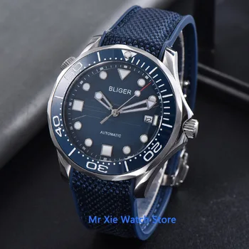 Bliger 41 мм, Син циферблат Мъжки автоматично механични часовници Светлинен сапфирен кристал датата Ръчни часовници за Мъже