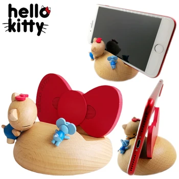 Тенис на притежателя на мобилен телефона на Hello Kitty, поставка за iPhone, iPad, Samsung, сладки дървени играчки за украса на работния плот, за подарък на приятел за рожден ден