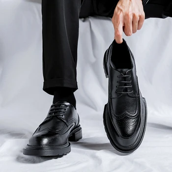 Мъжки обувки на платформа, марка обувки, кожени бизнес модела обувки, универсална ежедневна износостойкая обувки Chaussure Homme