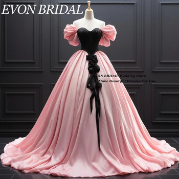 Розови и черни буйни рокли 2024 Принцеса с открити рамене Sweet 15 Реални снимки, телбод цветни бални рокли за парти по случай рождения Ден