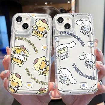 Sanrio Cinnamoroll Pom Pom Purin прозрачен Калъф За Телефон iPhone 14 13 12 11 Pro Max Xr Xs 7 8 14 Плюс сладък Cartoony Калъф