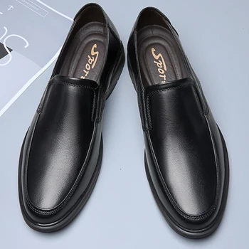 Италианската Нов Мъжки Ежедневни обувки От естествена кожа, Висококачествени Лоферы, Офис Модела обувки, Мъжки обувки На равна подметка, Голям Размер: 37-47