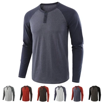 Тениска с яка Хенри, пролетта и есента термосвитерный пуловер с дълъг ръкав, мъжки блузи копчета 1/4, Дишаща пуловер за колоездене и бягане във фитнеса