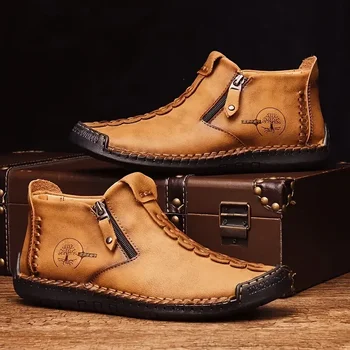 Мъжки обувки ботильоны с цип в ретро стил гумени подметки Градинска обувки, Мокасини