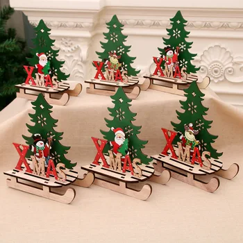 Коледни креативни раскрашенные подаръци пъзел с дървени орнаменти съберат Коледна Елха Сани Автомобил САМ пъзел