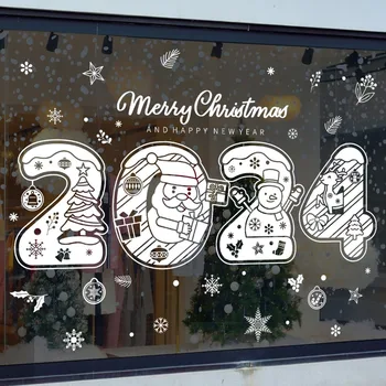 Набор от новогодишните на етикети на прозореца 2024 г., Электростатическая Стикер на стената, Дядо Коледа, Снежен човек, Коледна Елха, Домашен Декор