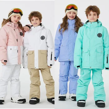 Нов детски ски костюми за момчета и момичета, зимни градинска водоустойчив удебелена топло яке, детски Ски комплект