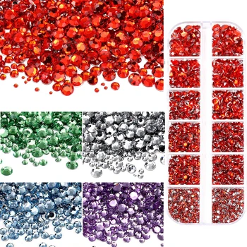 12 Нишки Червени плоски страз за нокти за бродерия, Прозрачни скъпоценни камъни за нокти, кристали, бижу, стъклени диаманти, камъни за нокти