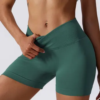 Нови Секси Спортни къси панталони за йога с ефект повдигащ, Дамски Безшевни шорти от ликра за оборотите на мотора, Къси Гамаши за фитнес, Дамски къси панталони за фитнес с висока талия