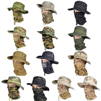 Военни тактически шапки-кофи, Армията външна уводна част, Тропически приключенски козирка, с пълно покриване на лицето, ловна шапка в джунглата, Камуфляжная шапка