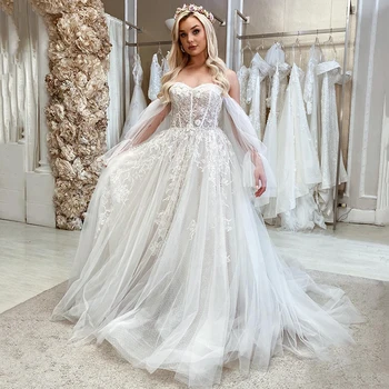 Eightree White 2023 Сватбени рокли трапецовидна форма, с буйни ръкав И апликации Сватбена рокля Елегантни апликация Вечерни Сватбени рокли Плюс размер