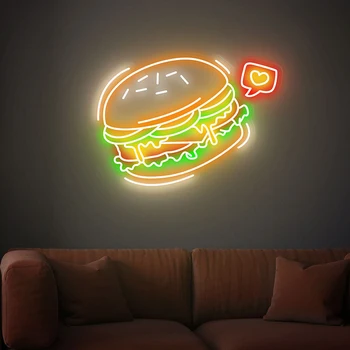 Неонова реклама Burger Custom Fast Food Shop Wall Decor LED Neon Light Магазин Хамбургери Добре Дошли Неонови Надписи За Украса на Ресторанта и Бара