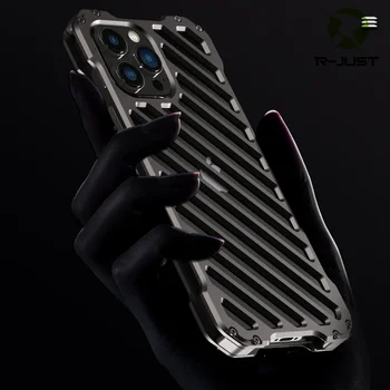 R-JUST метална блиндирана калъф за iphone 14 Pro Max Cover 14 Plus със защита на обектива на камерата на телефона, сверхпрочная куха обвивка от кожа основания