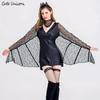 Злата прилеп вампир Костюми за Хелоуин за жени Cosplay костюм за парти на маскарадните рокли, дрехи за момичета секси дрешки