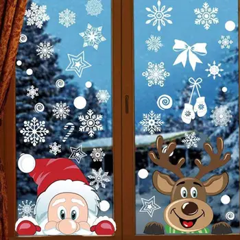 Коледна стикер на прозореца под формата на снежинки за стъкло, Коледна стикер, Празнична снежинка, стикер с елени на Дядо Коледа за P K4b9