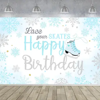 Декорация за рожден ден на кънки на лед, банер честит рожден Ден, фон снежинками за момичета, аксесоари за 1-во, 2-ро, 3-ти рожден ден