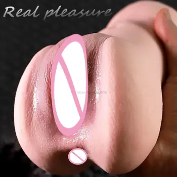 Сексът за мъжете Двуканална реалистична вагина Анален джобен мъжки мастурбатор за путка, за да проверите за възрастни силиконови вагинални за мастурбация 18