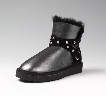 Висококачествени дамски обувки от естествена кожа с модерен катарамата на колана си 2023 г.; Зимни топли обувки; Дамски зимни обувки от естествена овча кожа; топли вълнени ботильоны;