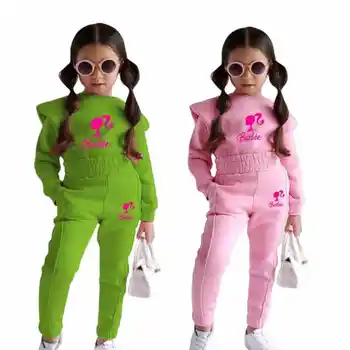 Детски панталон с дълги ръкави и шарките на аниме Барби, комплект от 2 теми, пуловер за прекрасни момичета с модерен принтом, панталони Kawaii, всекидневни топ