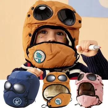 Детска шапчица-пилот, топло руното шапчица-пилот със слушалки, Ветрозащитная Регулируема капачка с предпазни очила за тийнейджърка