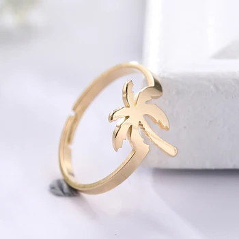 Прости пръстен с изображение на кокосовата палма за жени, Регулируем пръстен от неръждаема стомана, класически стил, бижута, аксесоари за партита.