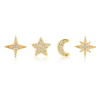 CANNER 4 бр./компл. Модерни обеци с диаманти във формата на звезди и Луната, обици-висулки за жени, циркон, Корейската мода, обеци-карамфил за пиърсинг Y2K