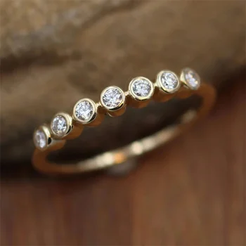 Прости Стилни дамски Фини пръстени, златен цвят с покритие от фианита, Луксозни Сватбени халки за годеж, Аксесоари, Бижута