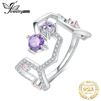 JewelryPalace Нов Геометричен Шестоъгълник Виолетово-Розово Бижу от сребро 925 Проба, пръстен за жени, модни бижута, бижута за момичета