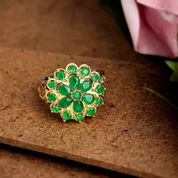 Луксозно Посеребренное два тона пръстен със зелени камъни и кристали за жени, Годежен пръстен, Бижута за партита, подаръци за партита