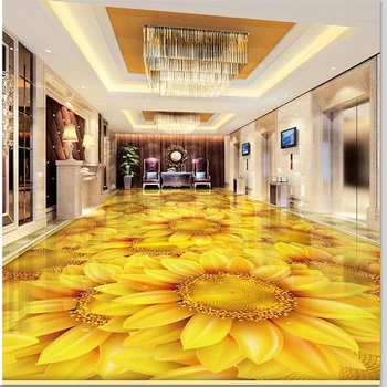 wellyu Художествена живопис пол поръчка, 3d слънчев цвете, цвете, слънчоглед, 3D самозалепващи плочки на пода, стенописи, тапети