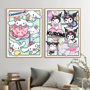 Стенно изкуство върху платно Sanrio Cinnamoroll Kuromi My Melody Детска живопис Окачени отпечатъци и важните си препечатки Декоративни картини, Плакати Играчки