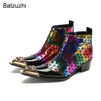 Batzuzhi/ Луксозни Мъжки обувки, Ръчно изработени с Височина 6,5 см., Мъжки Кожени ботильоны На Златен цип, Модни Вечерни и сватбени обувки за Мъже