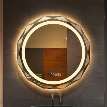 Модерно огледало за баня Стенни стикер Led закачалка за душ Кръгло тоалетен грим огледало в цял ръст на Финансите на Предмети от бита за тоалетна